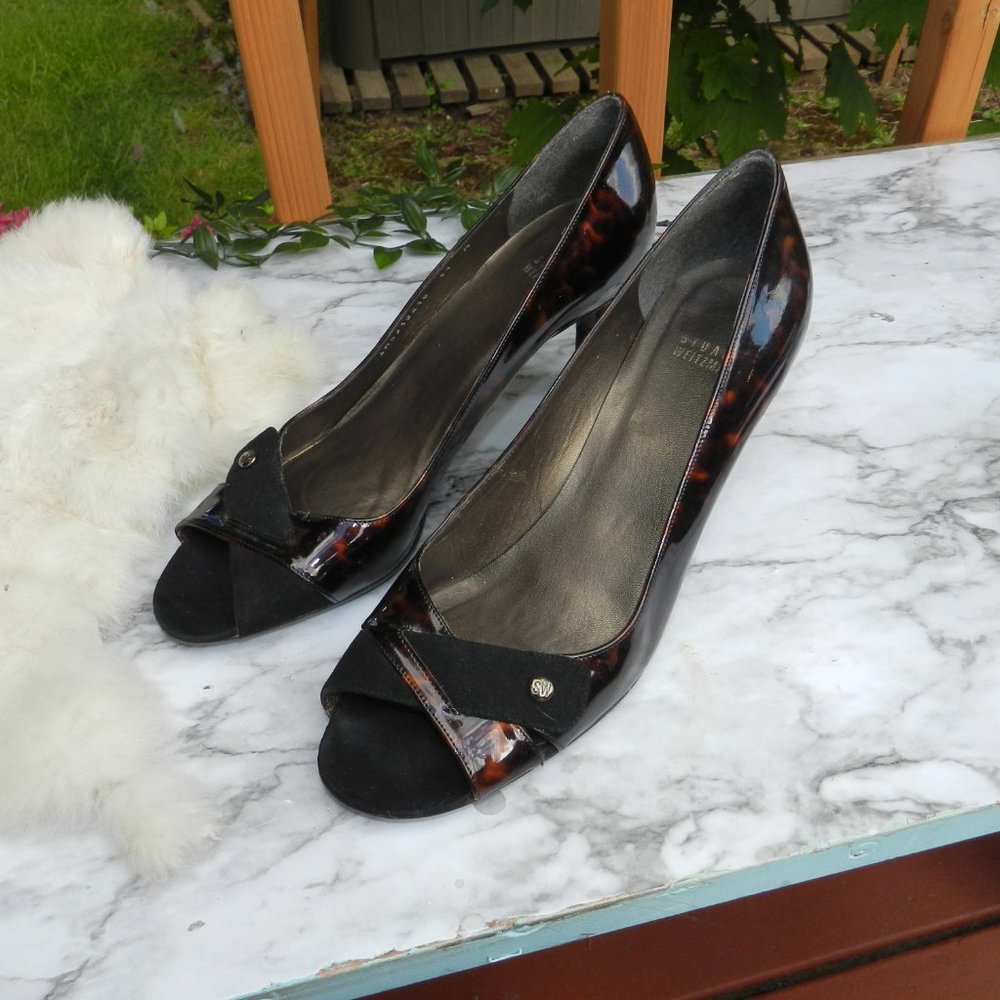 Stuart Weitzman 11 Peep Toe Tortoise Shell Heels - image 4